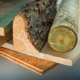 Verschiedene Holzarten, von grober Rinde bis zu glatten Brettern, zeigen unterschiedliche dichte holz kg/m3.