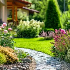 Ein blühender Gartenweg lädt zum Verweilen ein. Hier wird ein vorhandener Garten umgestaltet mit Rosen, Lavendel und Ziergräsern.