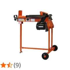 Orange cmi holzspalter 6t mit Rädern, bereit für den Einsatz im Garten.