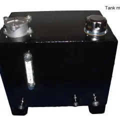 Schwarzer hydrauliköltank 10l mit Füllstandsanzeige und Schraubverschluss, bereit für den Einsatz.