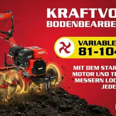 Kraftvolle Bodenbearbeitung mit dem Hecht 7100. Erfahren Sie, wie der 7 PS Motor und die teilbaren Messer jeden Boden lockern. Variable Breite 81-104 cm.