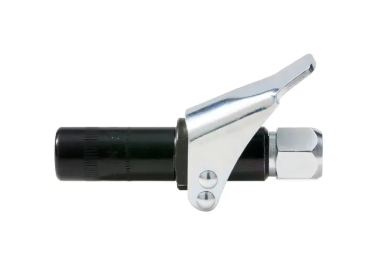 Einhand-Fettpresse mit schwarzem Griff und glänzender Metallzange.