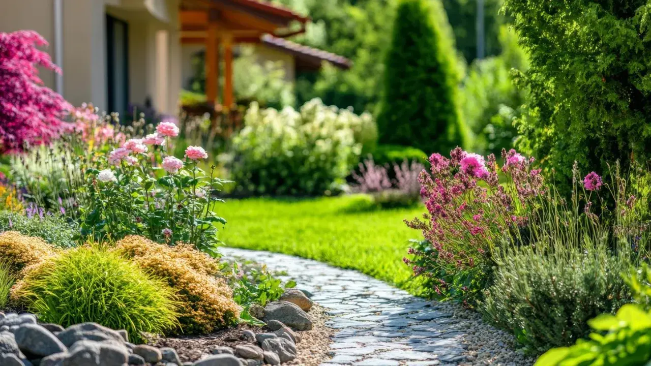 Ein blühender Gartenweg lädt zum Verweilen ein. Hier wird ein vorhandener Garten umgestaltet mit Rosen, Lavendel und Ziergräsern.