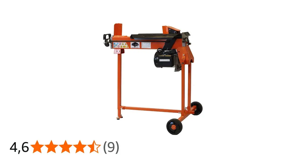 Orange cmi holzspalter 6t mit Rädern, bereit für den Einsatz im Garten.