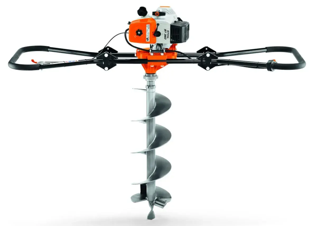 Leistungsstarke erdbohrer maschine mit orange-weißem Motor und großem Bohrer für schnelle Erdloch-Erstellung.