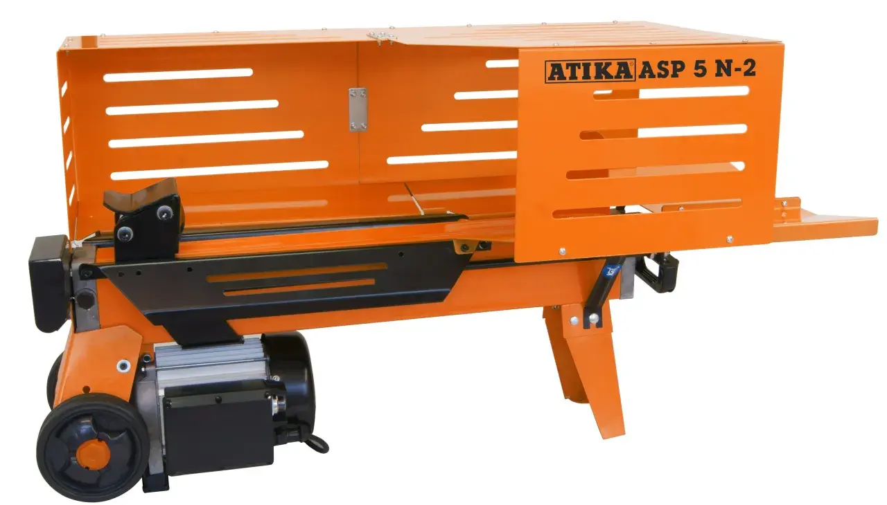 Orange ATIKA ASP 5 N-2 holzspalter elektrisch mit Rädern und Motor.