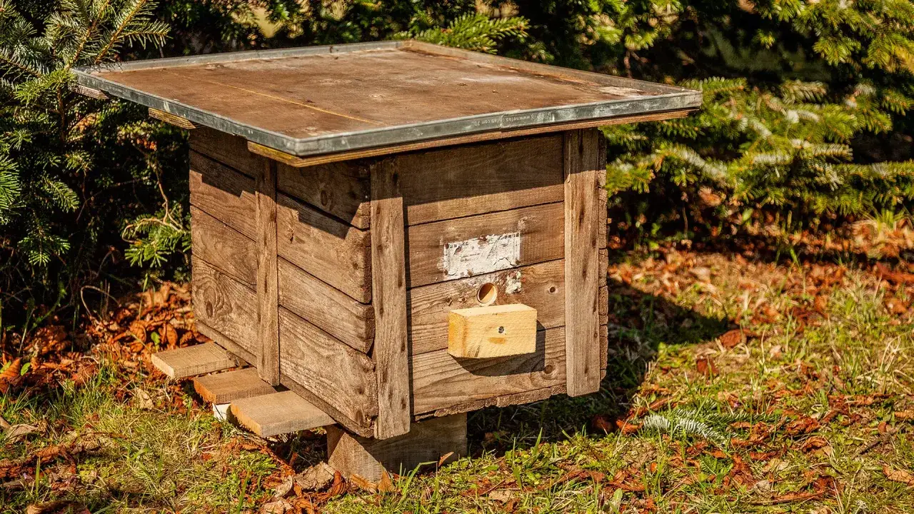 Ein selbstgebauter Hummelnistkasten aus Holz, bereit für seine Bewohner.