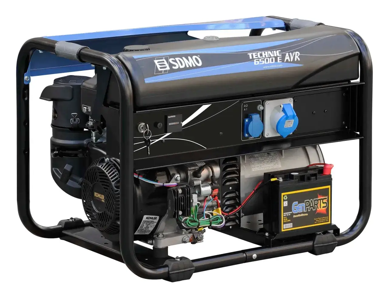 SDMO Technic 6500 E AVR Stromerzeuger mit Kohler Motor und Batterie.